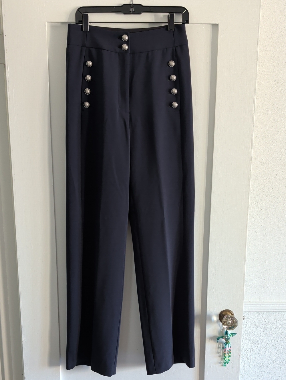 BCBGMaxazria High-Waist Navy Trousers with Decorative Buttons
